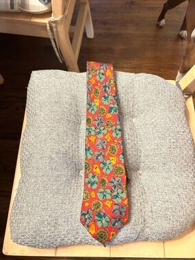 Longchamp Red Floral Men's Tie with Teal and Olive Accents